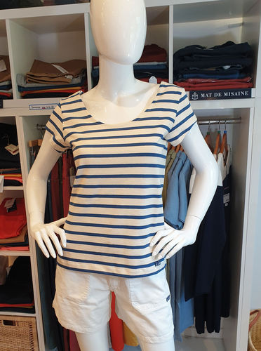 EUGENIE - LE GLAZIK - scoop neck striped breton shirt CREAM/INDIGO