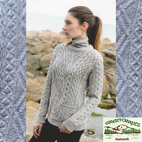 Pull Irlandais femme col rond ACLARE - ARANCRAFT C4443 CONG - SOFT GREY