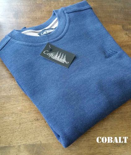 MOROS - CAP MARINE - cotton round neck sweatshirt fine stitch COBALT