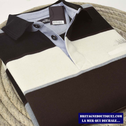 BOSCQ Cap Marine cotton 50/50 buttoned collar sweatshirt ECRU/CHOCO