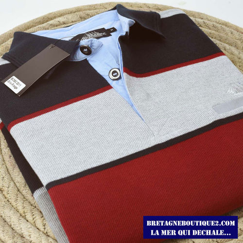 BOSCQ Cap Marine cotton 50/50 buttoned collar sweatshirt GRIS/ROUGE